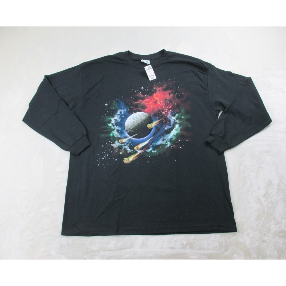 NEW VINTAGE Natural Wonders Shirt Mens Extra Large Black Galaxy Space Comet*